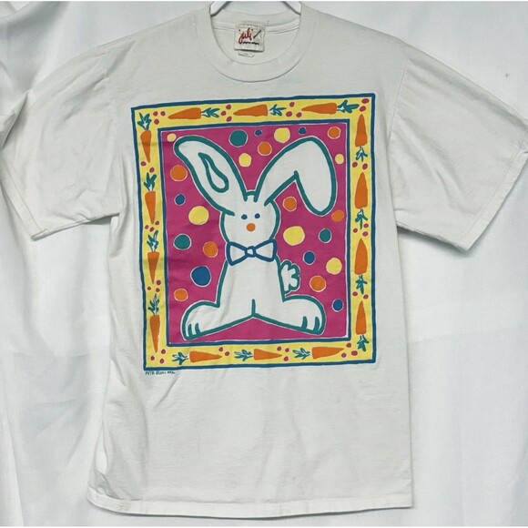 Vintage Juli Original Designs T Shirt 1992 Bunny Easter Rabbit w Carrots Size L - Picture 1 of 5